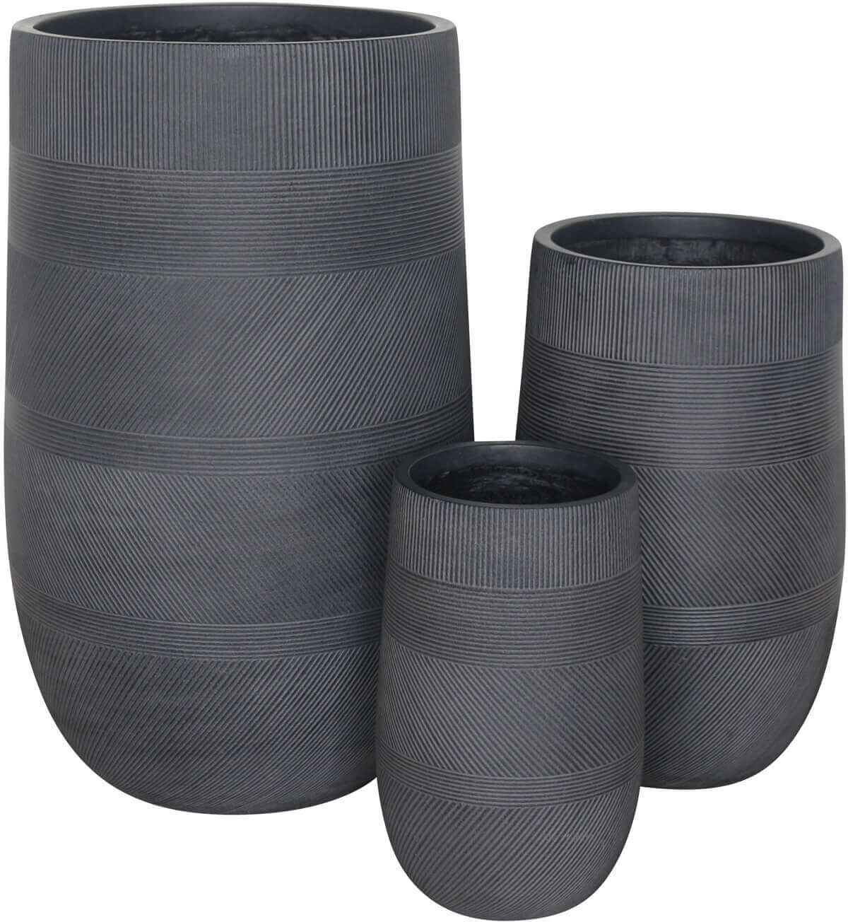 Milani Home Vasi Per Piante Rotondi Da Interno Ed Esterno Set Da 3 Dimensioni Moderni Vaso Grigio scuro 24 x 39 x 24 cm