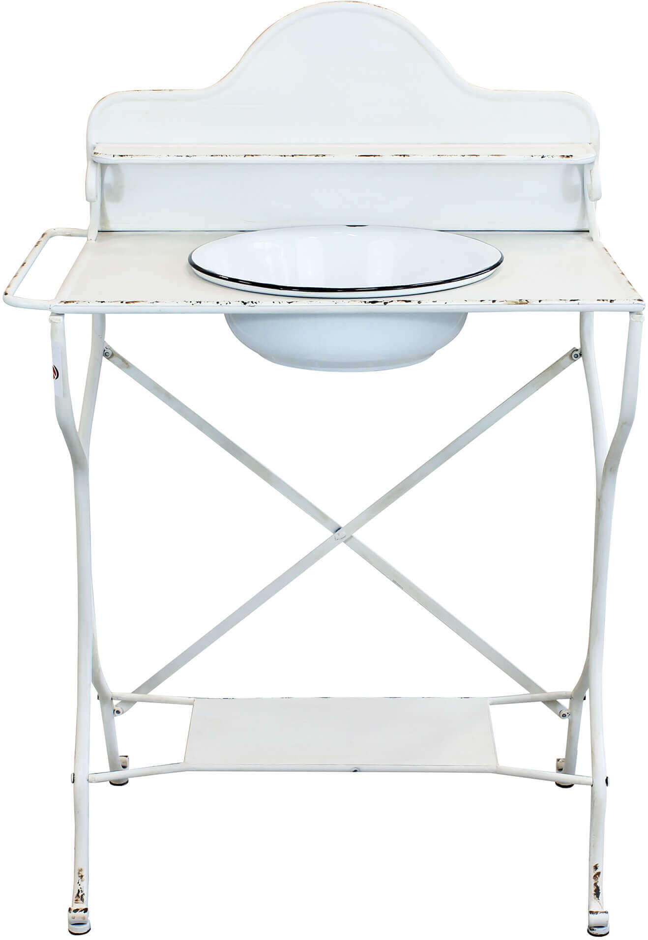 Milani Home Catino Con Struttura In Metallo Bacinella In Ferro Vintage, Cm 69x42x103,5 H Bianco 69 x 103.5 x 42 cm