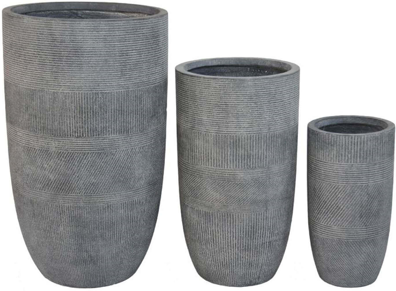 Milani Home Set Di 3 Vasi Per Piante Da Esterno Interno Di Design Con 3 Dimensioni In Fibra Grigio 43 x 78 x 43 cm