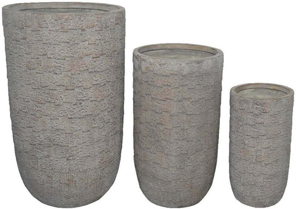 Milani Home Set Di 3 Vasi Per Piante Da Esterno Interno Di Design Con 3 Dimensioni In Fibra Grigio 44 x 79 x 44 cm