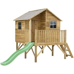 Milani Home Casetta per bambini da giardino per esterno in legno con scale e scivolo cm 220 Marrone 220 x 250 x 174 cm