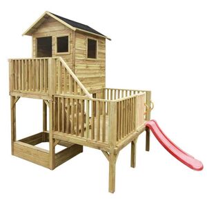 Milani Home Casetta per bambini da giardino per esterno in legno con scale e scivolo cm 176 Marrone 176 x 273 x 176 cm
