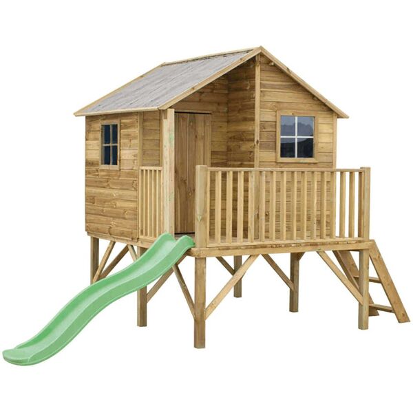 milani home casetta per bambini da giardino per esterno in legno con scale e scivolo cm 220 marrone 220 x 250 x 174 cm