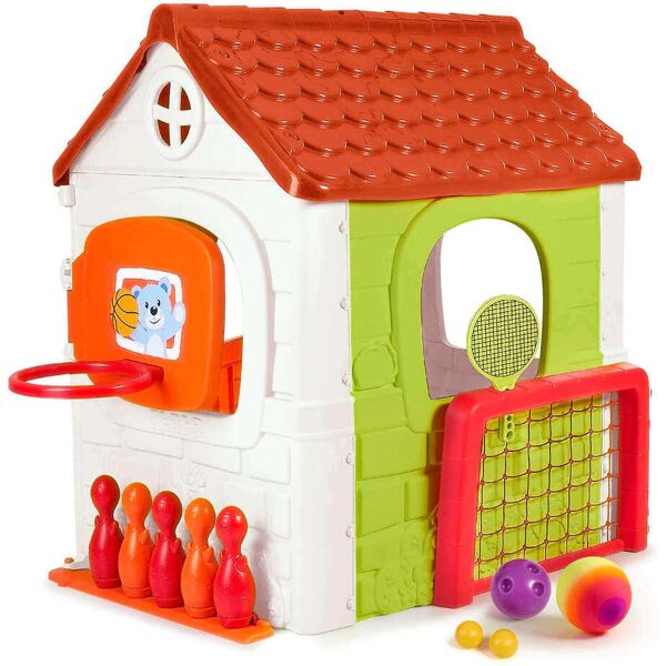 milani home multi activity - casetta per bambini da giardino per estero in plastica cm 142 multicolor 232 x 124 x 138 cm