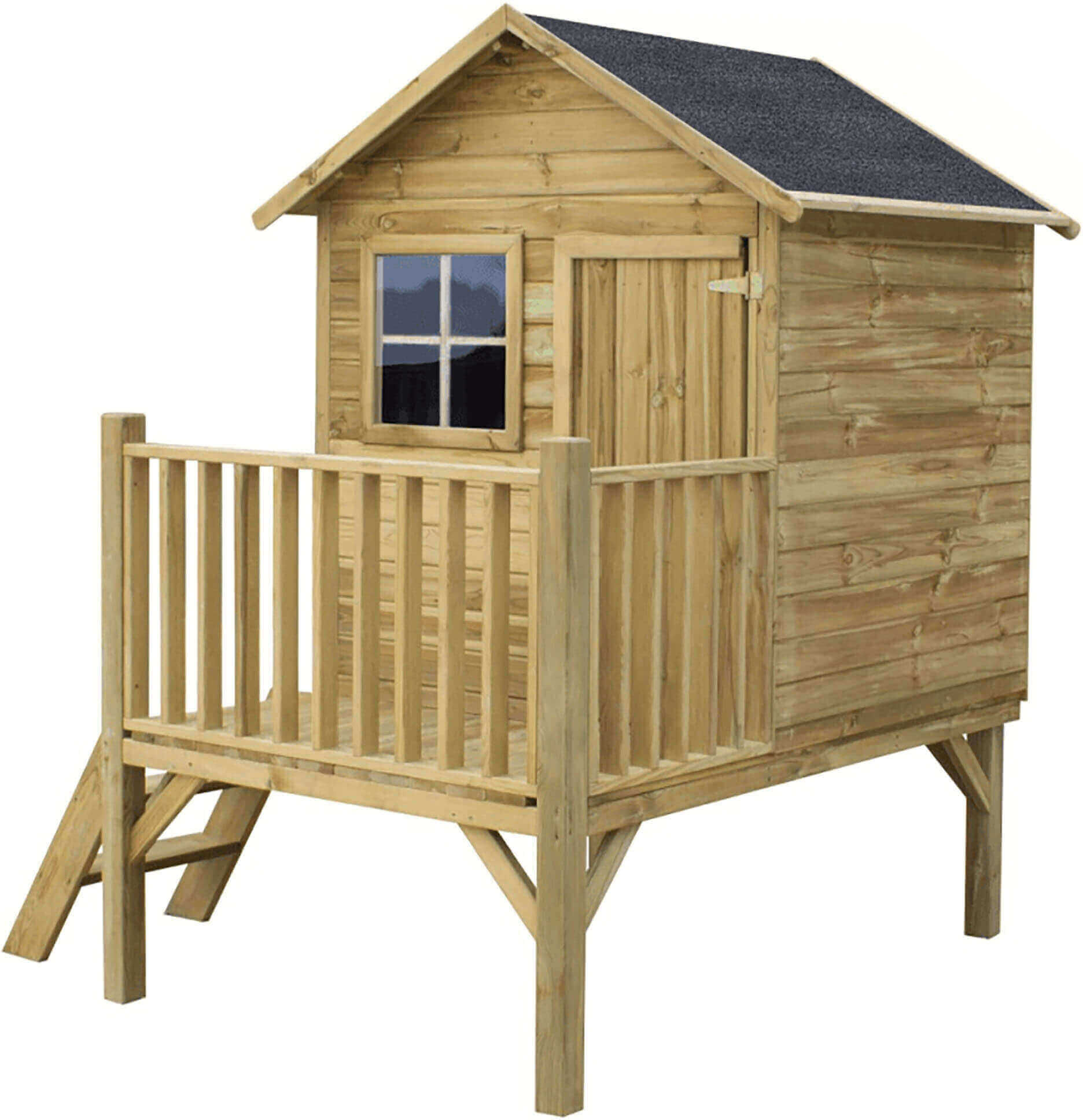 Milani Home Casetta per bambini da giardino per esterno con scale in legno cm 174 x 155 x 2 Marrone 174 x 212 x 155 cm