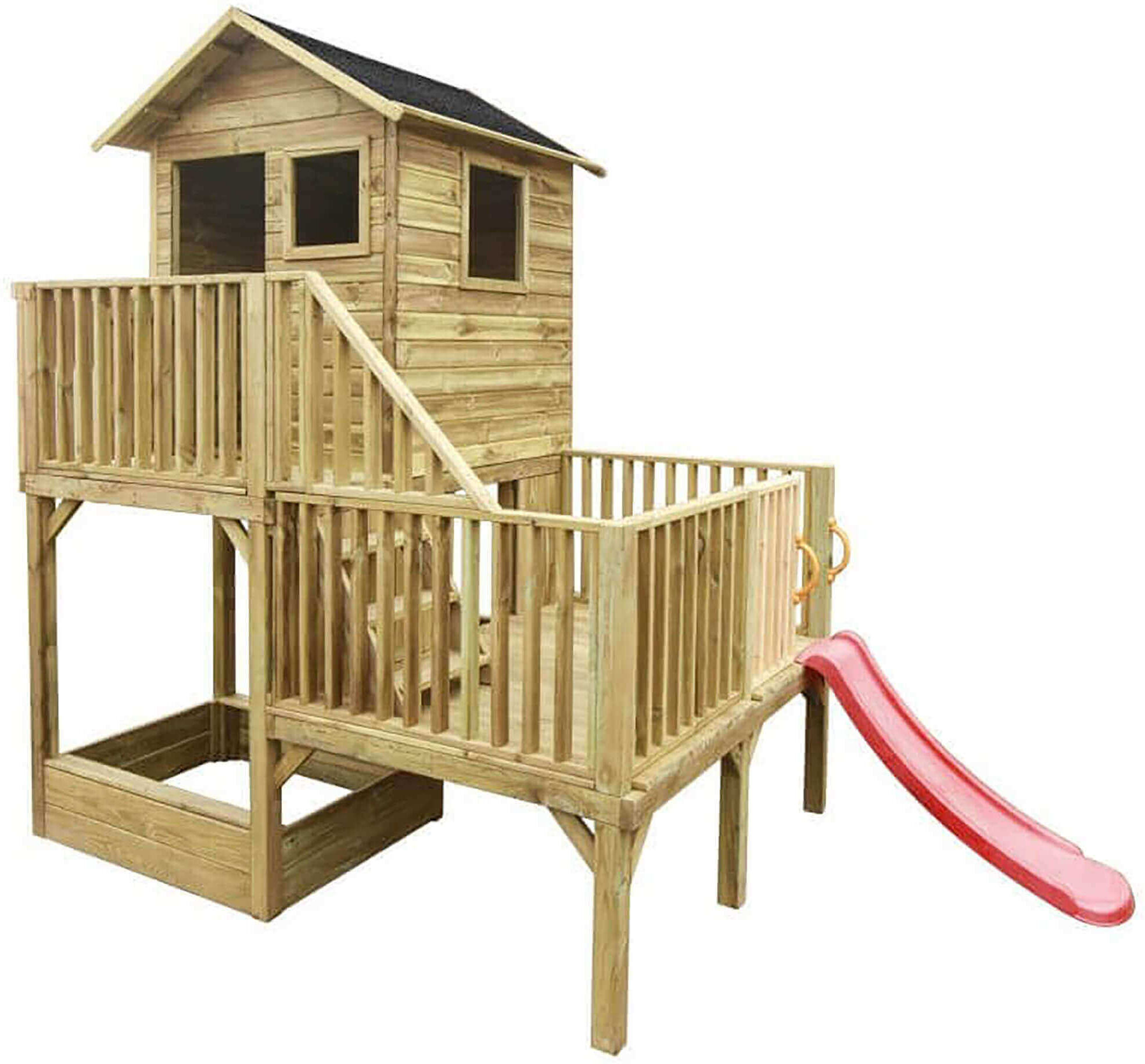 Milani Home Casetta per bambini da giardino per esterno in legno con scale e scivolo cm 176 Marrone 176 x 273 x 176 cm