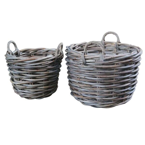milani home set di 2 cesti in vimini circolari portatutto per picnic intrecciati in fibra n grigio x 42 x cm