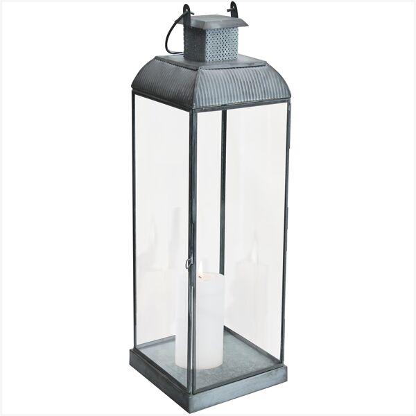 milani home lanterna in vetro di design moderno per giardino cm 17,5 x 17,5 x 52 h grigio 17.5 x 52 x 17.5 cm