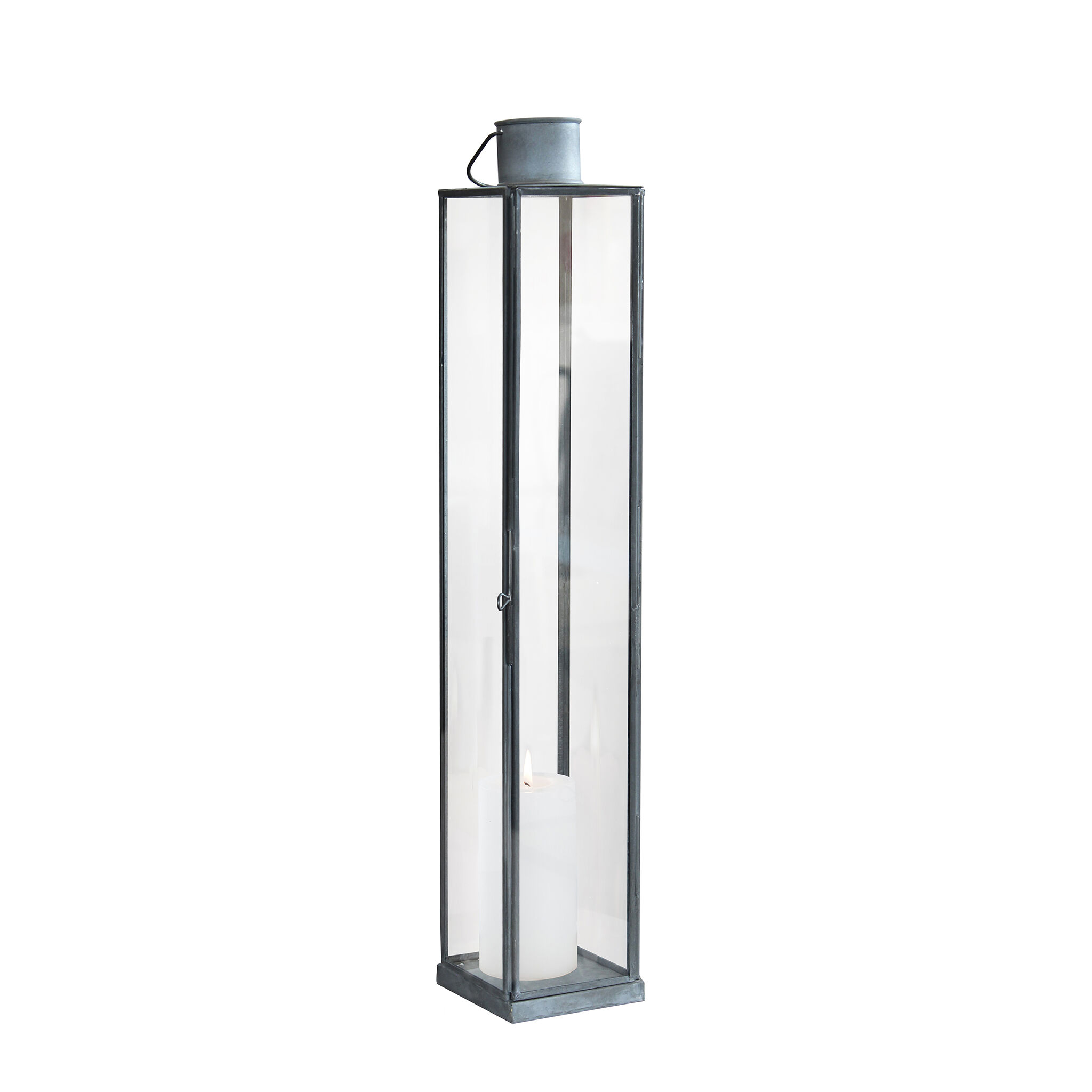 Milani Home lanterna in vetro di design moderno per giardino cm 10 x 10 x 57 h Grigio 10 x 57 x 10 cm