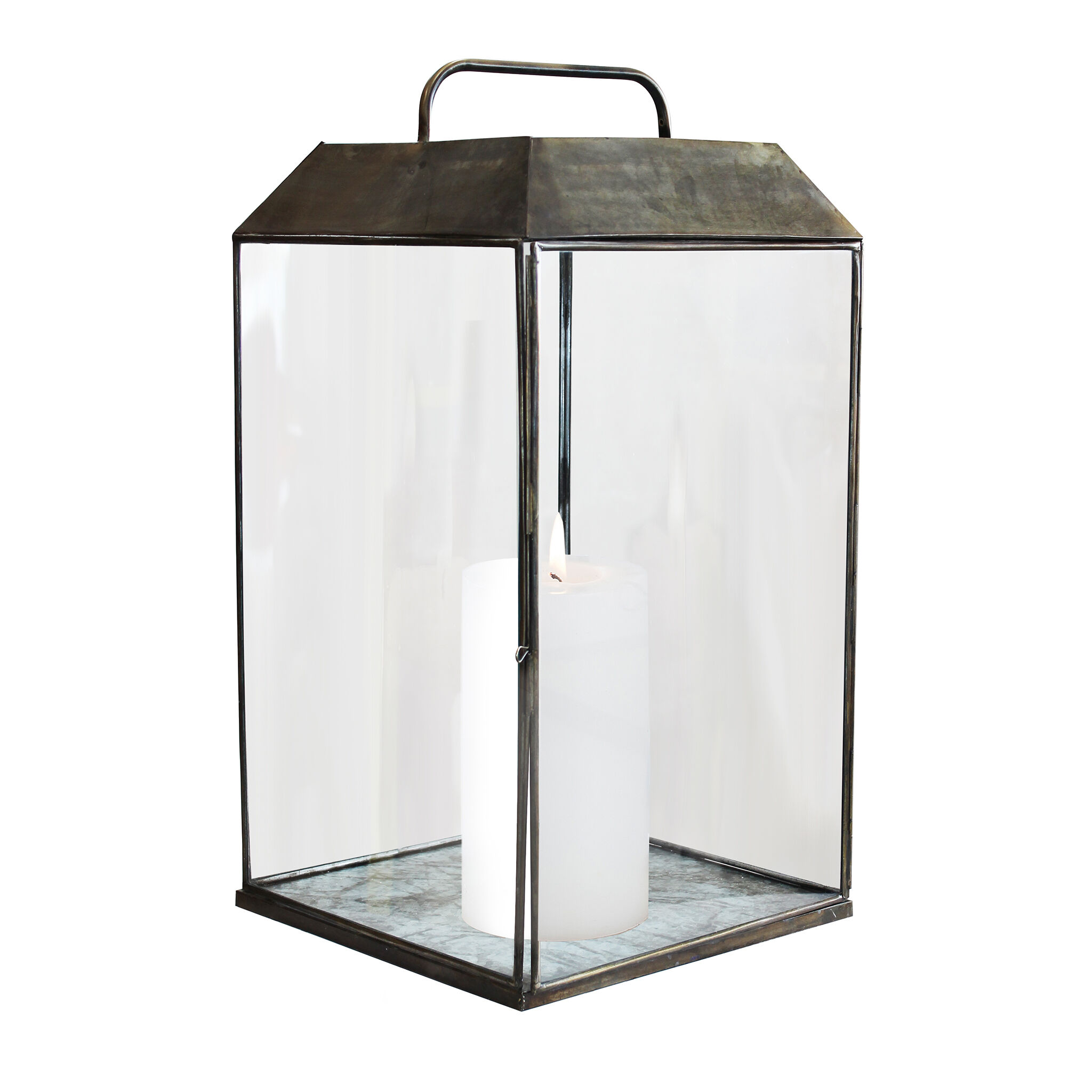 Milani Home lanterna in vetro di design moderno per giardino cm 33 x 33 x 63 h Bronzo 33 x 63 x 33 cm