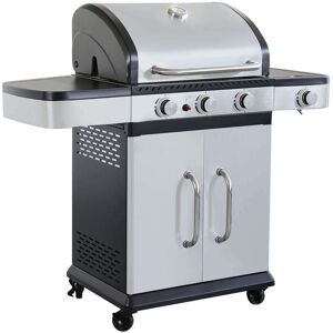 Milani Home Barbecue A Gas In Acciaio Inox 3 Fuochi + 1 Laterale Per Esterno Giardino, Port Grigio 122 x 112 x 57 cm