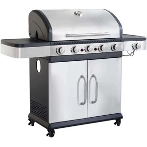 Milani Home Barbecue A Gas In Acciaio Inox 5 Fuochi + 1 Laterale Per Esterno Giardino, Port Grigio 144 x 112 x 57 cm