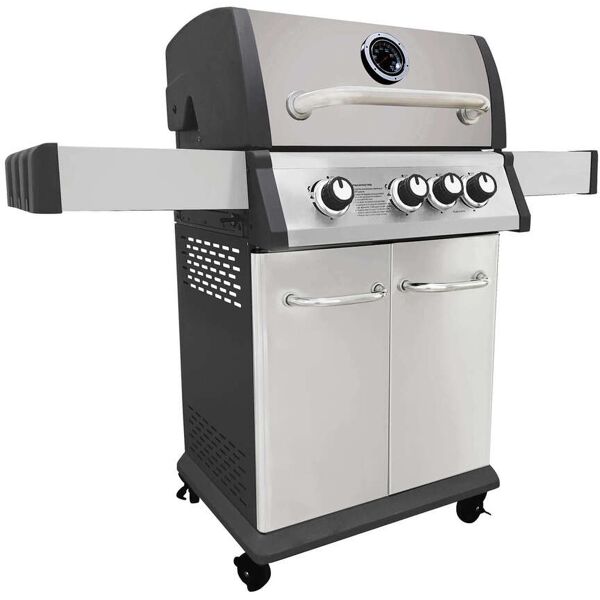 milani home barbecue da giardino a gas in acciaio inox con 3 fuochi + 1 stile americano con grigio 122 x 114 x 57 cm