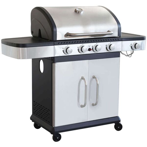 milani home barbecue a gas in acciaio inox 4 fuochi + 1 laterale per esterno giardino, port grigio 133 x 112 x 57 cm