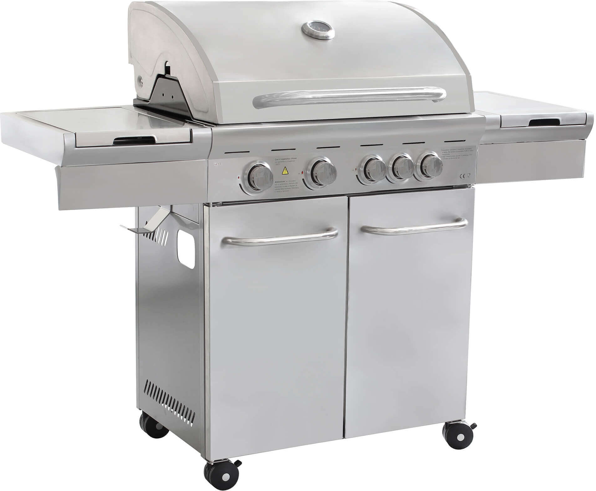 Milani Home Barbecue A Gas In Acciaio Inox 4 Fuochi + 1 Laterale, Con Piastra E Griglia In Grigio 145 x 114.5 x 52 cm