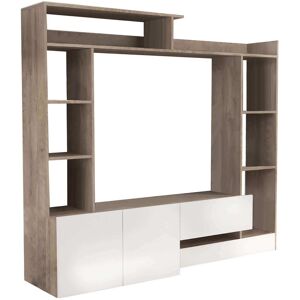 Milani Home parete attrezzata porta tv soggiorno moderna di design 180x28/40x165 h Bianco 180 x 165 x 40 cm