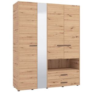 Milani Home armadio 4 ante 2 cassetti con specchio di design moderno industrial cm 161 x 55 Rovere Chiaro 161 x 205.5 x 55 cm