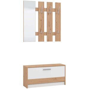 Milani Home mobile ingresso appendiabiti moderno con specchio e scarpiera di design moderno Bianco 91.6 x 202 x 28.1 cm