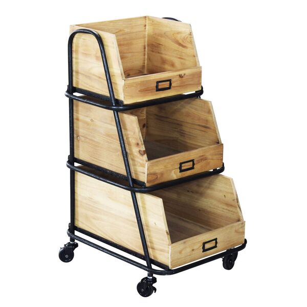 milani home drowy - 3 cassetti in legno con ruote industrial in legno e metallo