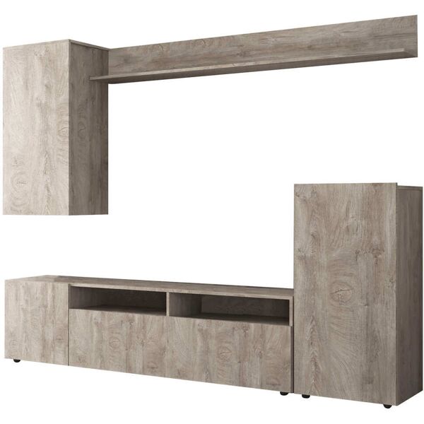 milani home parete attrezzata porta tv soggiorno moderna di design 207x34x170 h rovere grigio 210 x 170 x 36.5 cm