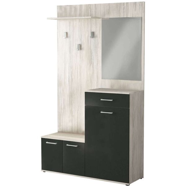 milani home mobile ingresso di design moderno con appendiabiti specchio e scarpiera marrone chiaro 115 x 197 x 35 cm