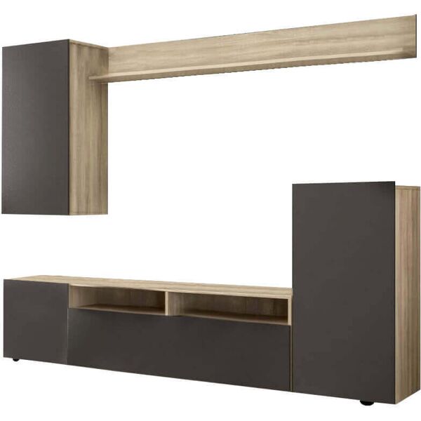 milani home parete attrezzata porta tv soggiorno moderna di design 207x34x170 h nero 210 x 170 x 36.5 cm