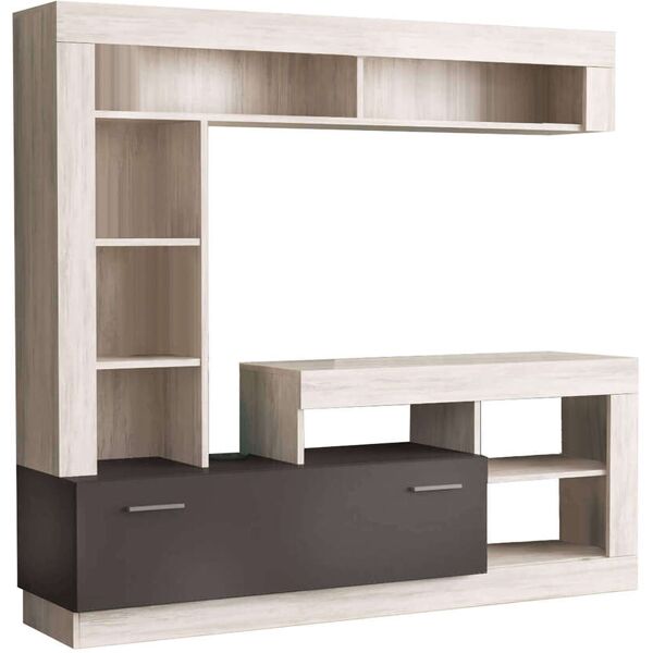 milani home parete attrezzata porta tv soggiorno moderna di design 170x42x170 h olmo 185 x 90 x 40 cm