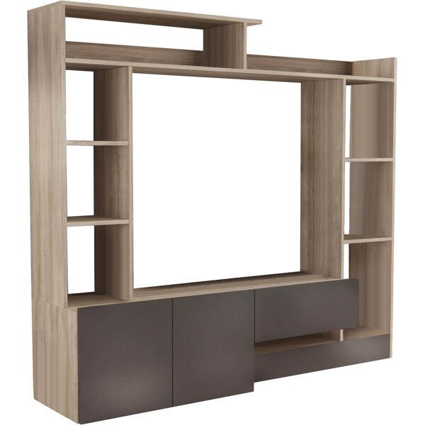 milani home parete attrezzata porta tv soggiorno moderna di design 180x28/40x165 h rovere grigio 180 x 165 x 40 cm