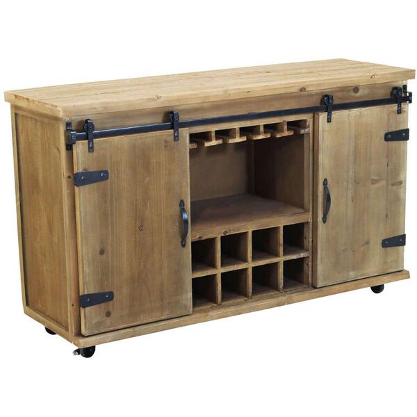 milani home credenza in metallo e legno industrial mobile madia con portabottiglie di vino marrone 123 x 75 x 41 cm