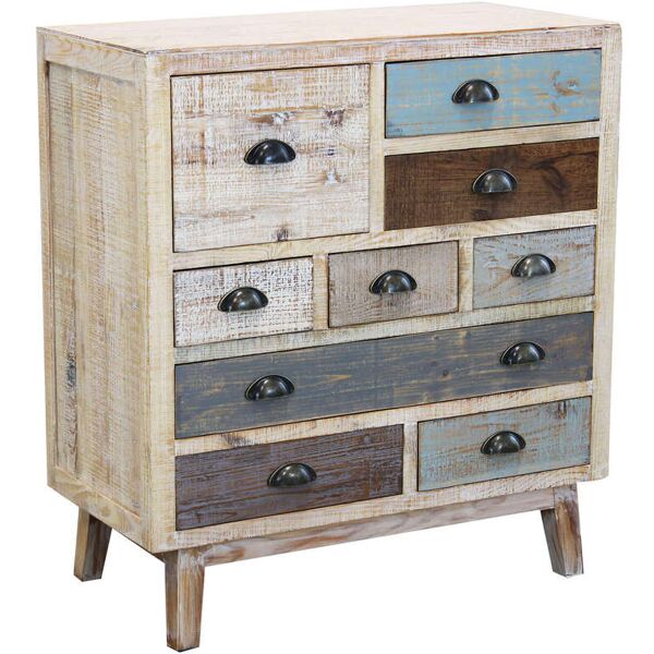 milani home cassettiera in legno mobile per interno con 9 cassetti di design stile country multicolor 80 x 88 x 39 cm