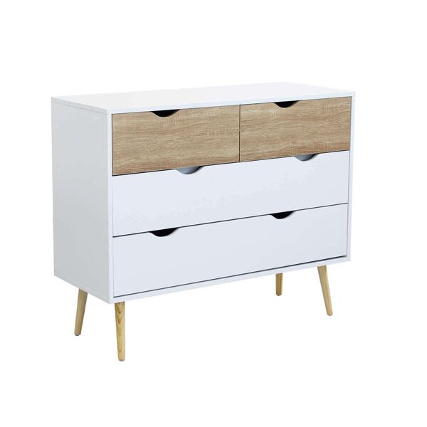 milani home cassettiera in legno di design stile moderno minimalista 4 cassetti, cm 99x39x8 bianco 99 x 82 x 39 cm