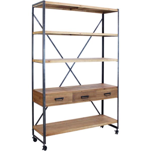 milani home libreria in legno e metallo per salotto soggiorno cucina di design industrial c marrone 114.3 x 136 x 46.5 cm