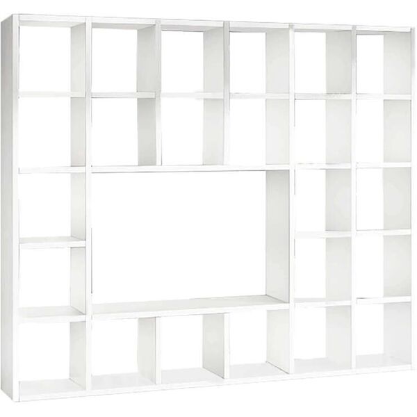 milani home parete frassinata cm 261x30x218 h bianca libreria porta tv per interno casa sog bianco 261 x 218 x 30 cm