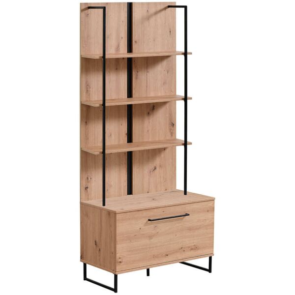 milani home libreria moderna colore rovere con 4 mensole e un'anta di design moderno indust rovere chiaro 85 x 191.5 x 42 cm