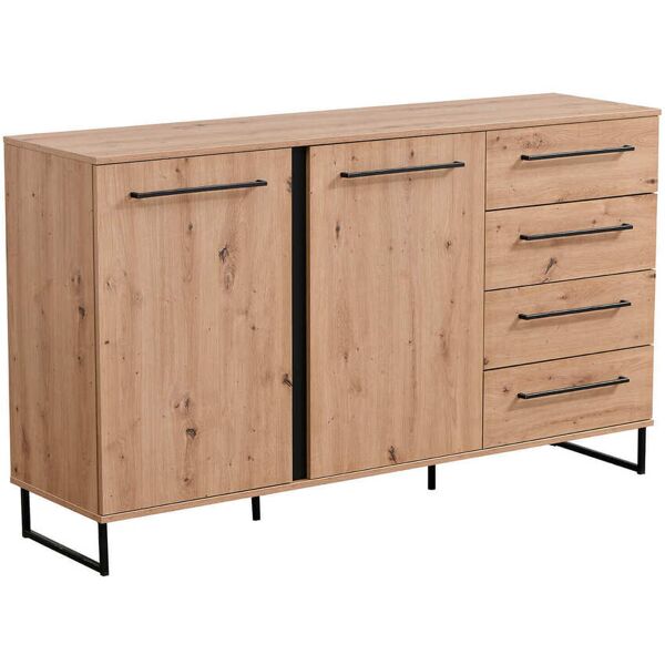 milani home credenza con 2 ante e 4 cassetti colore rovere di design moderno industrial cm rovere chiaro 159 x 92.5 x 42 cm