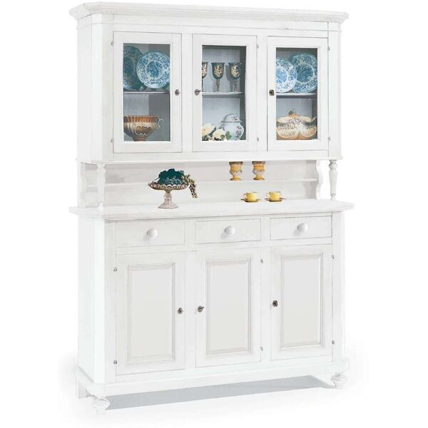 milani home credenza con vetrina in legno massello 150x43x218 bianco 150 x 218 x 43 cm