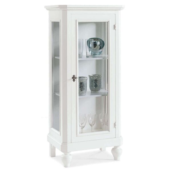 milani home credenza con vetrina in legno massello 60x40x131 bianco 60 x 131 x 40 cm