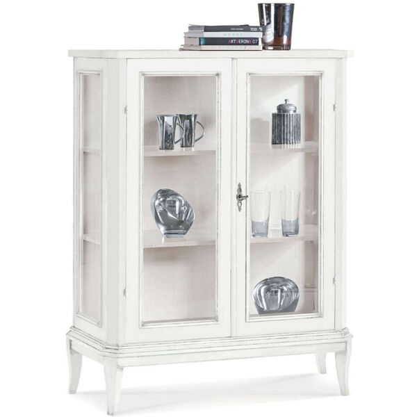 milani home credenza con vetrina in legno massello 96x36x116 bianco 96 x 116 x 36 cm