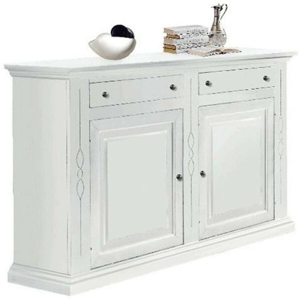 milani home credenzone in legno massello 177x48x110 con decoro bianco 177 x 110 x 48 cm