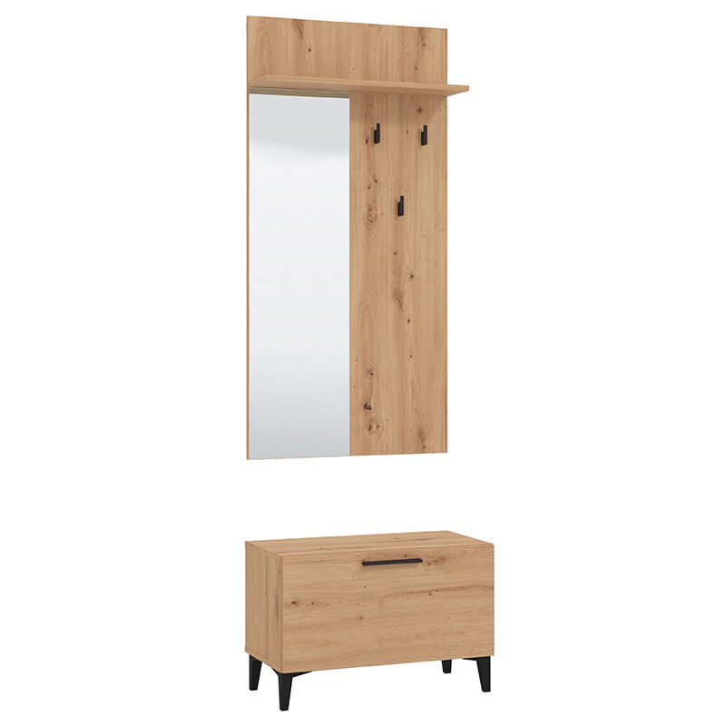 milani home lumie - set mobile ingresso appendiabiti con specchio e contenitore cm 67,4 x 34,8 x 200 h