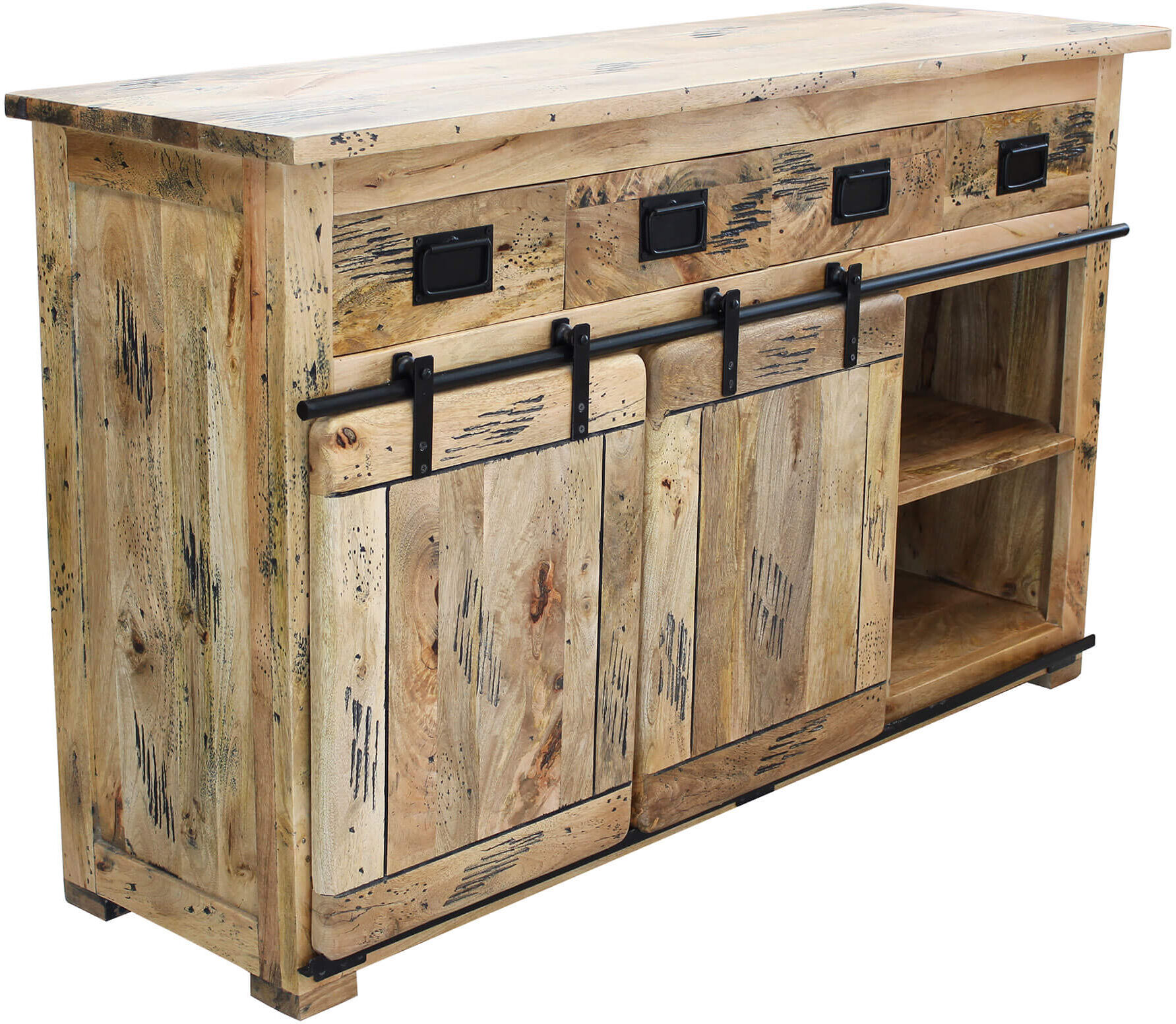 milani home madia legno di mango di design moderno industrial cm 150x45x90 h marrone 150 x 90 x 45 cm