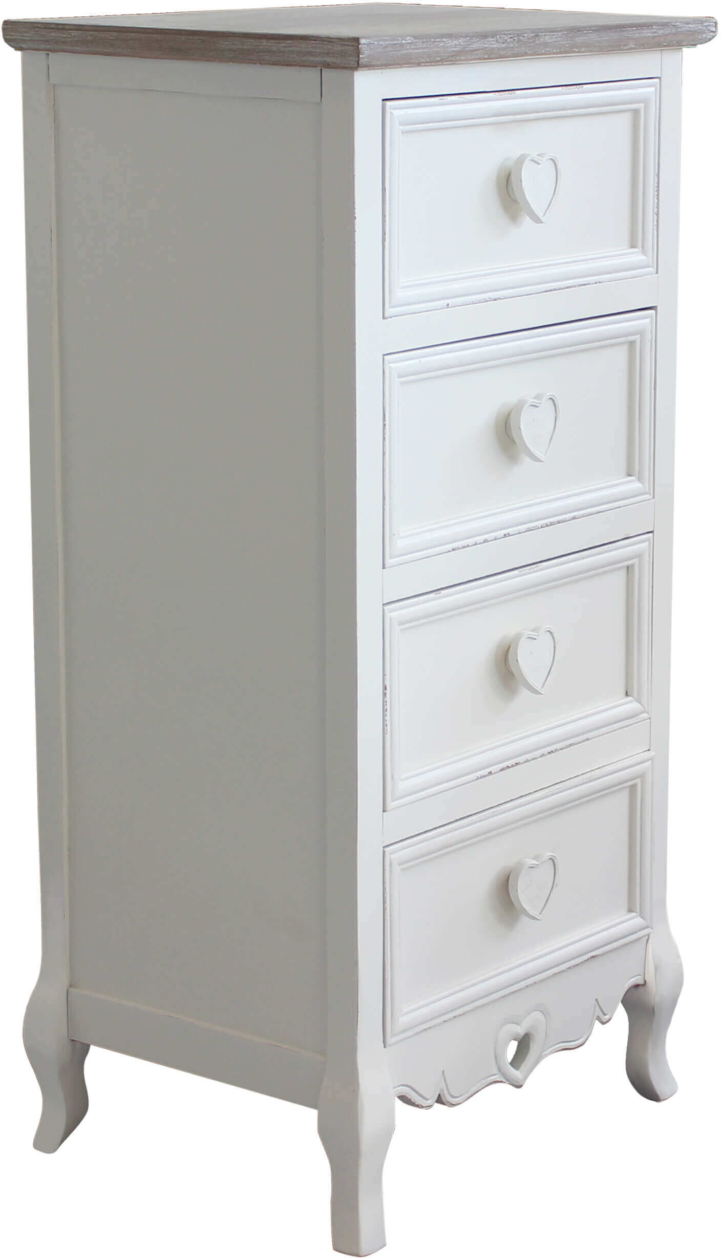 milani home cassettiera cuore 4 in legno di pawlonia sbiancato con 3 cassetti per camera, s bianco 44 x 90 x 34 cm