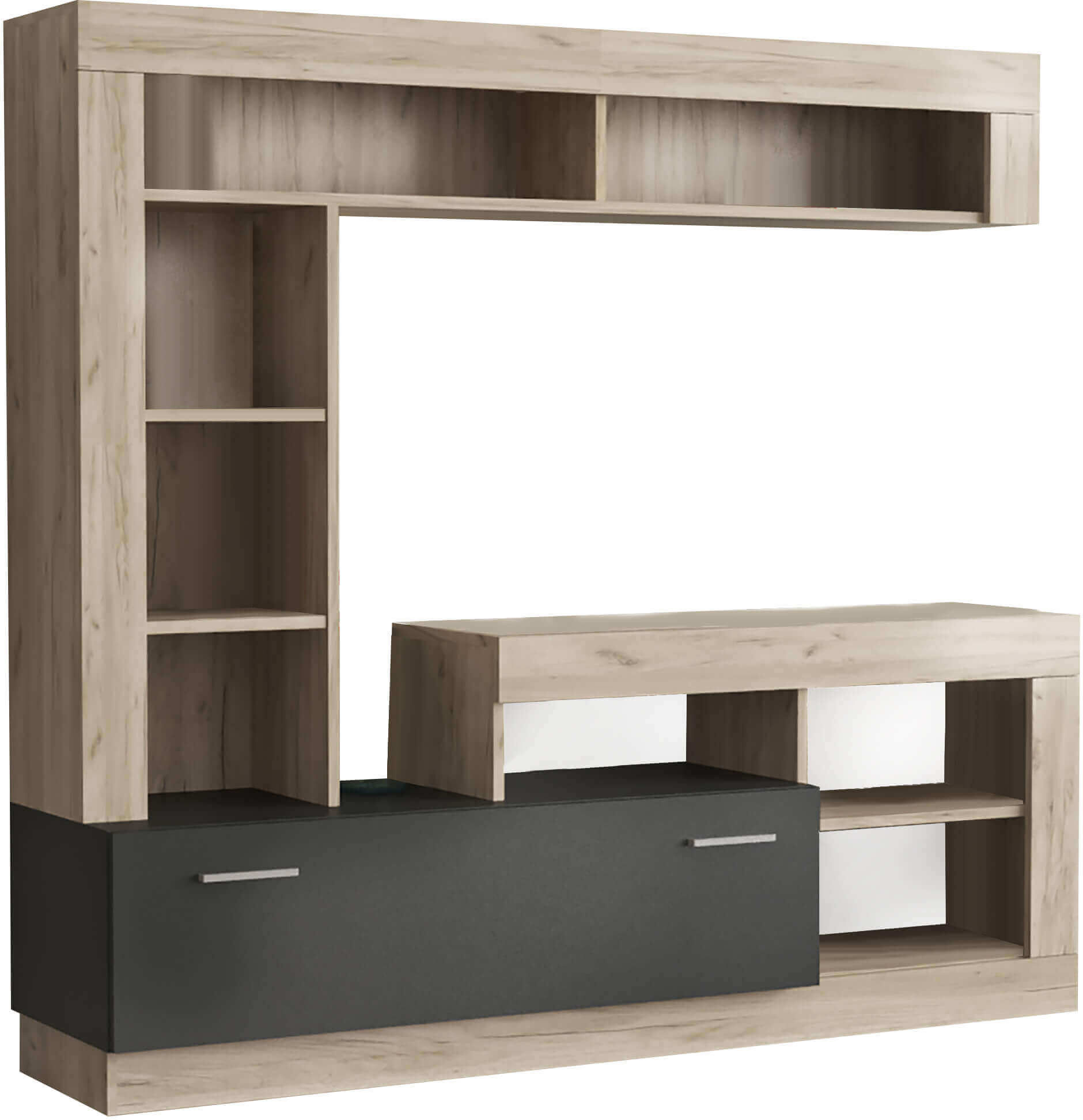 Milani Home parete attrezzata porta tv soggiorno moderna di design 170x42x170 h Rovere grigio 185 x 170 x 40 cm