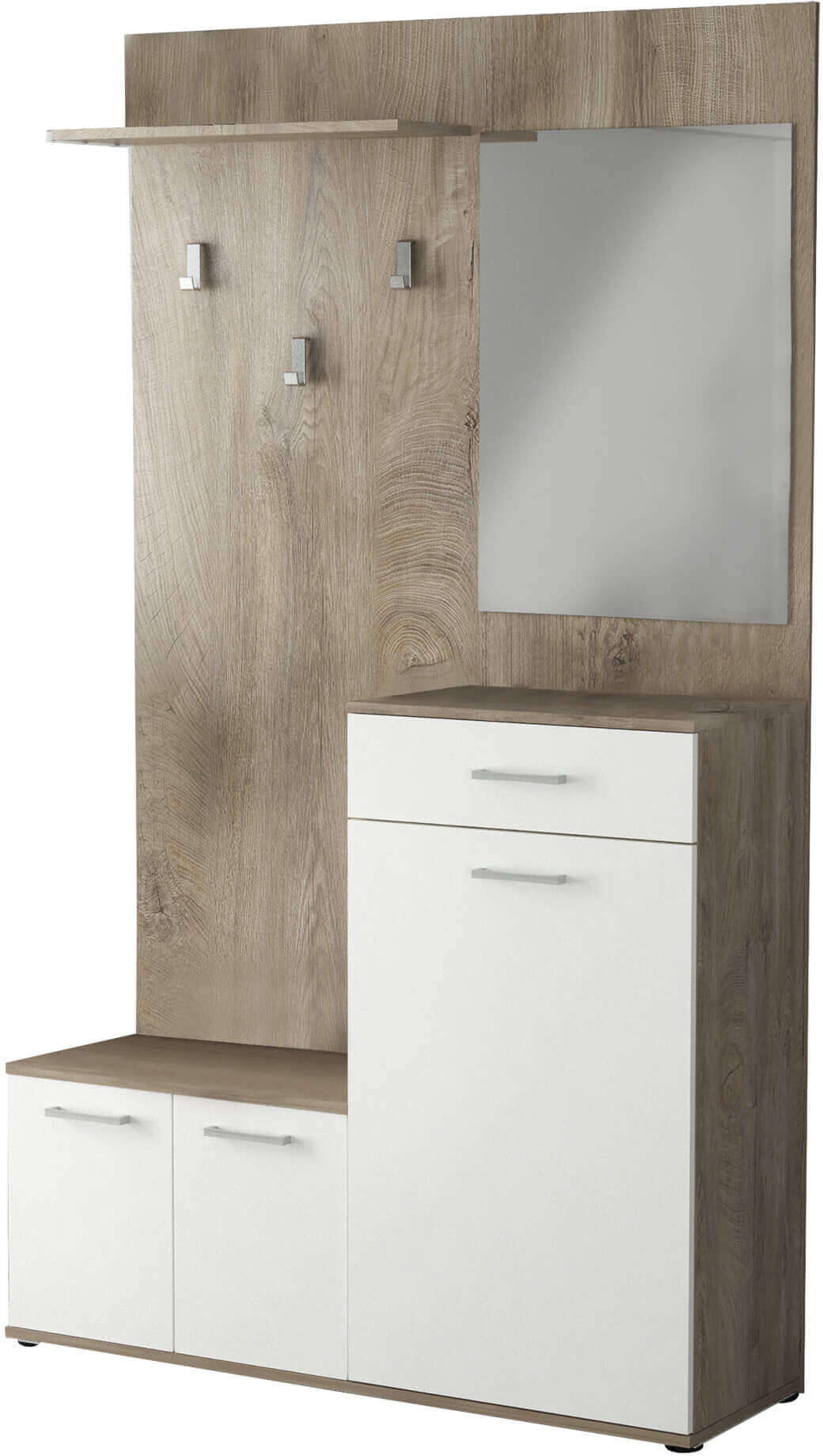 Milani Home mobile ingresso di design moderno con appendiabiti specchio e scarpiera Marrone 115 x 197 x 35 cm