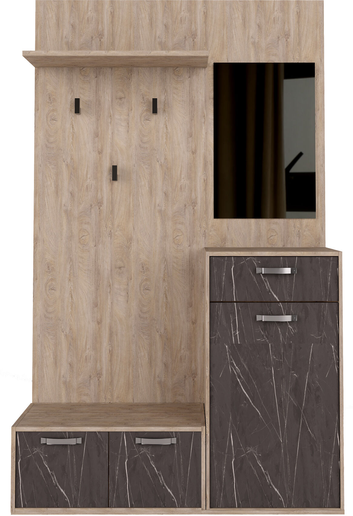 Milani Home mobile ingresso di design moderno con appendiabiti specchio e scarpiera Marrone 115 x 197 x 35 cm