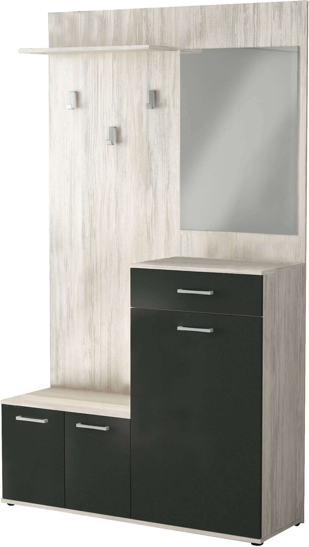 Milani Home mobile ingresso di design moderno con appendiabiti specchio e scarpiera Marrone chiaro 115 x 197 x 35 cm