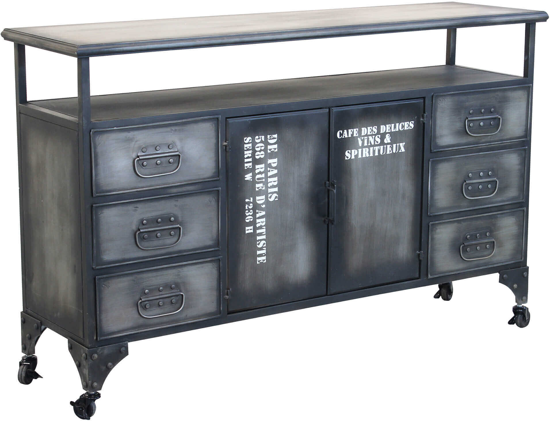 Milani Home Credenza In Metallo Ferro Industrial Mobile Madia Per Arredamento Soggiorno, Sa Grigio 132.5 x 82 x 37.5 cm