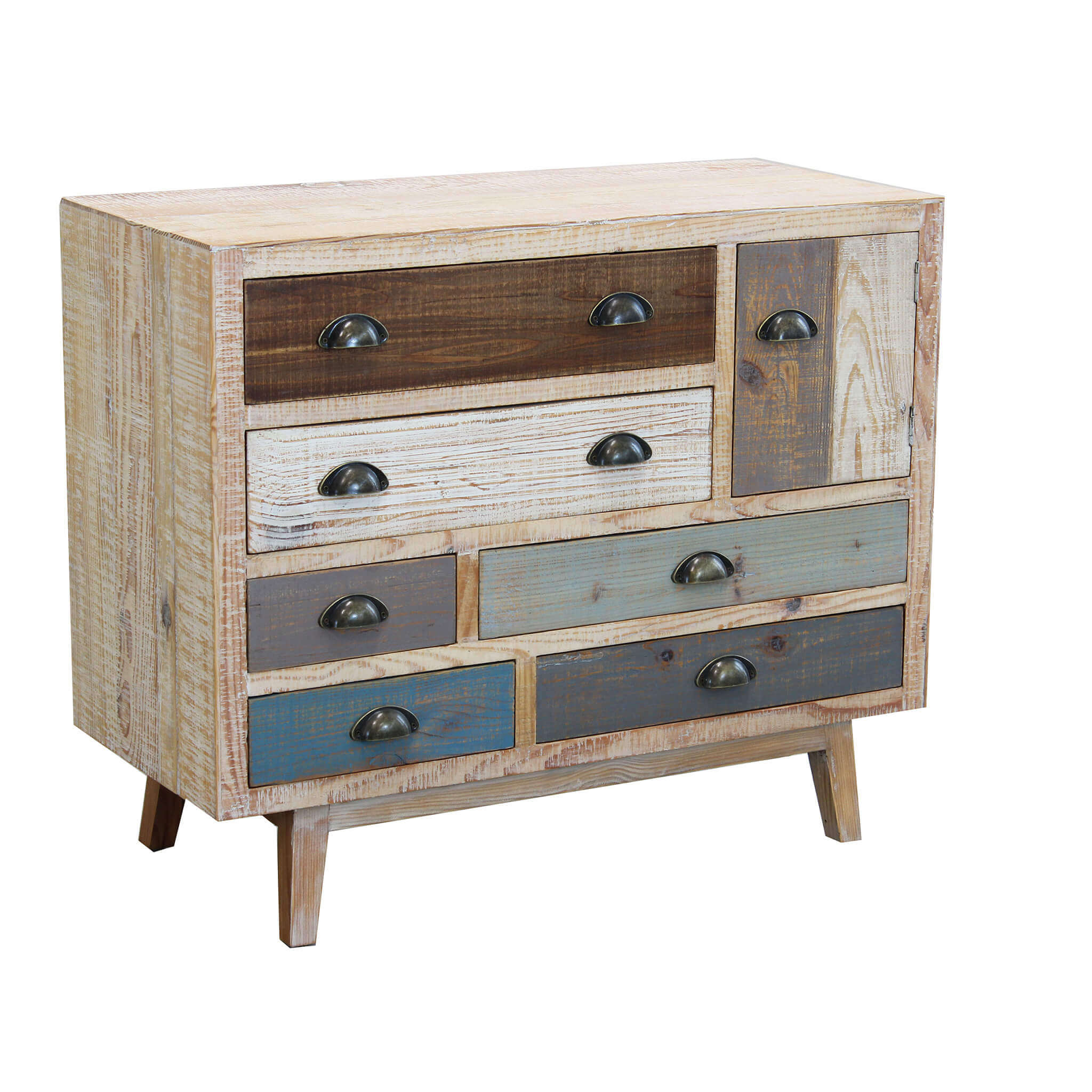 Milani Home Cassettiera In Legno Mobile Per Interno Con 6 E Un Anta Cassetti Di Design Stil Multicolor 90 x 75 x 40 cm