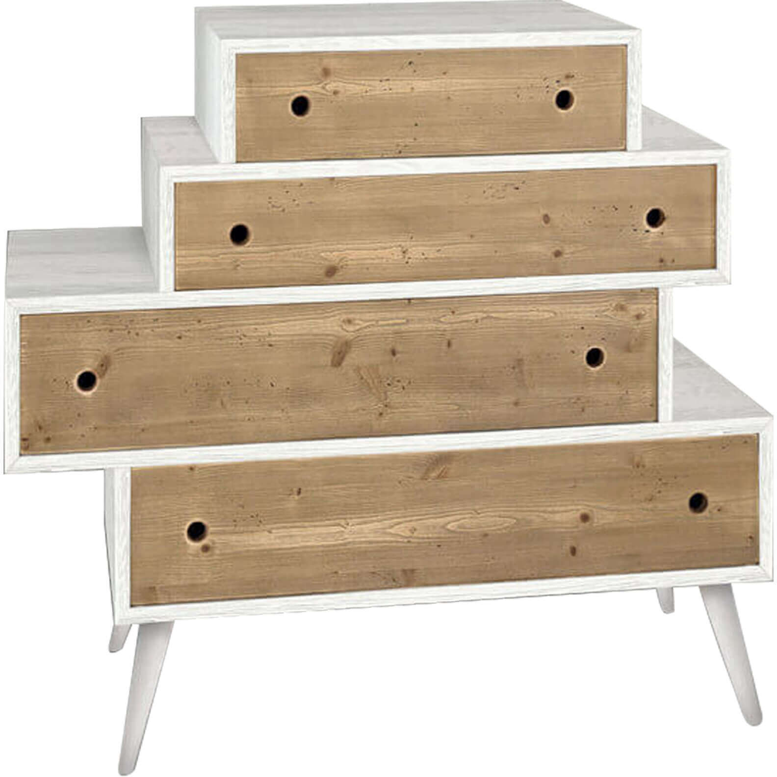 Milani Home Cassettiera Abete Spazzolato Cm 110x45x95 H Naturale E Bianco Per Soggiorno Sal Bianco 110 x 95 x 45 cm