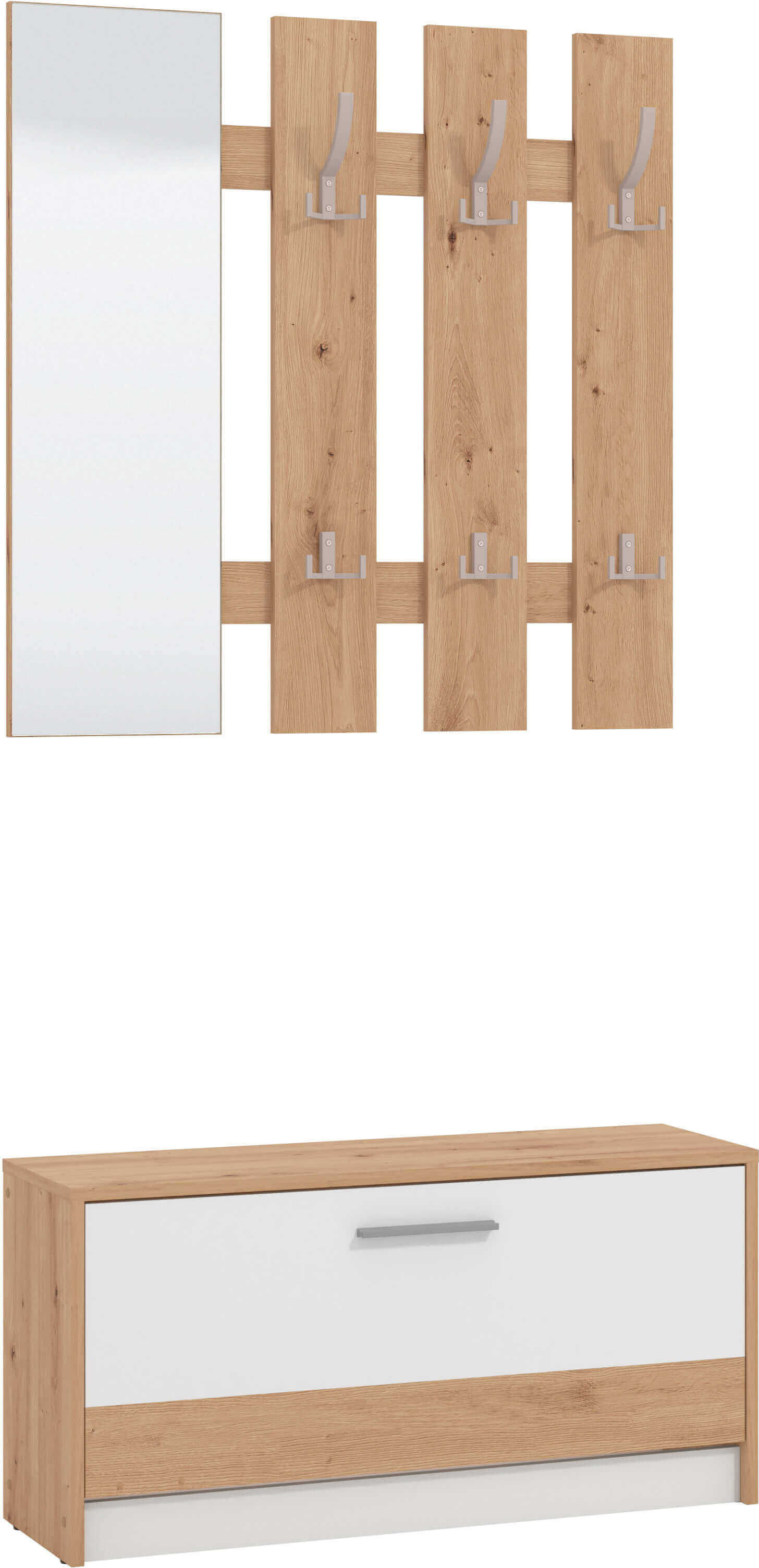 Milani Home mobile ingresso appendiabiti moderno con specchio e scarpiera di design moderno Bianco 91.6 x 202 x 28.1 cm